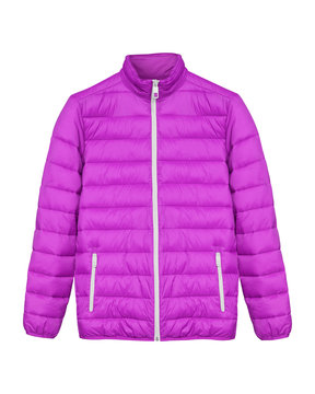 Pink sport ski winter down jacket isolated white