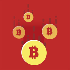 The fall of the cryptocurrency. Bright illustration in a flat style. Loss of points Currency. Vector illustration of bitcoin digital cryptocurrency
