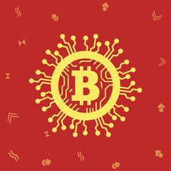 Naklejka premium Colorful illustration technologically coins of bitcoin technology and cryptocurrency. Design in flat style for your website or mobile app