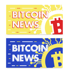 Colorful illustrated template of news on the topic of cryptocurrencies and blockchain technology. The design for your site or blog