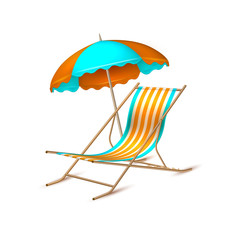 Vector summer vacation realistic umbrella lounger