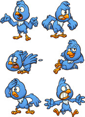Blue cartoon bird. Vector clip art illustration with simple gradients. Each on a separate layer. 