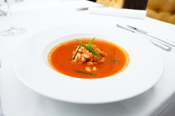 Garlic soup with prawns