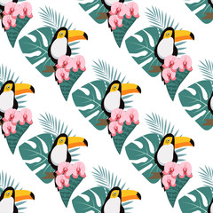 Obraz premium pattern with toukan and orchid