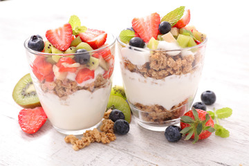 yogurt, muesli and fruits