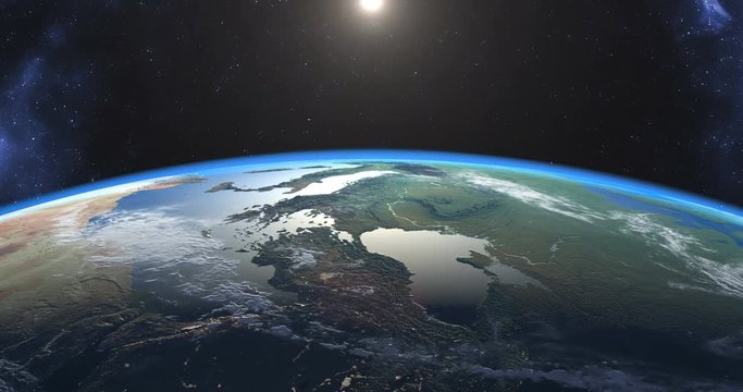 Beautiful sunset over Earth seen from Space, time-lapse