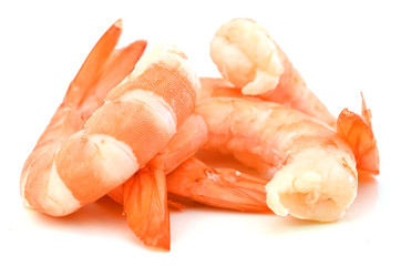  cooked unshelled tiger shrimps isolated on white