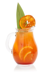 Baverage with citrus flavor decorated with spicy orange and leaf