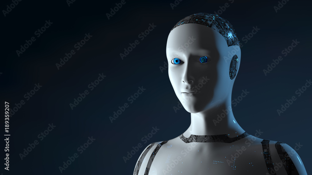 Poster female cyborg robot - 3d render of a futuristic robot conveying artificial intelligence, work and pr