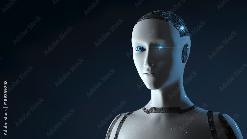Poster female cyborg robot - 3d render of a futuristic robot conveying artificial intelligence, work and pr