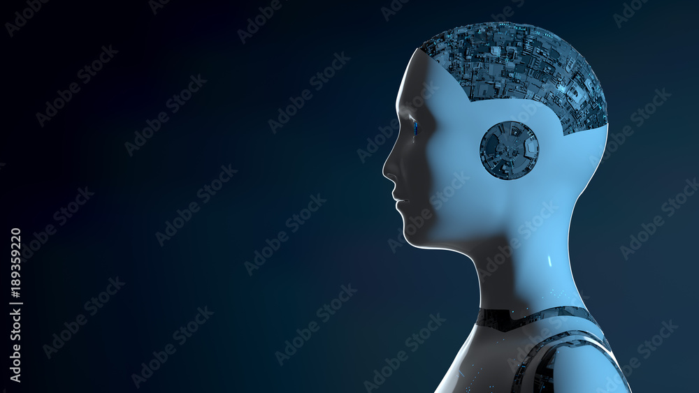 Poster female cyborg robot - 3d render of a futuristic robot conveying artificial intelligence, work and pr