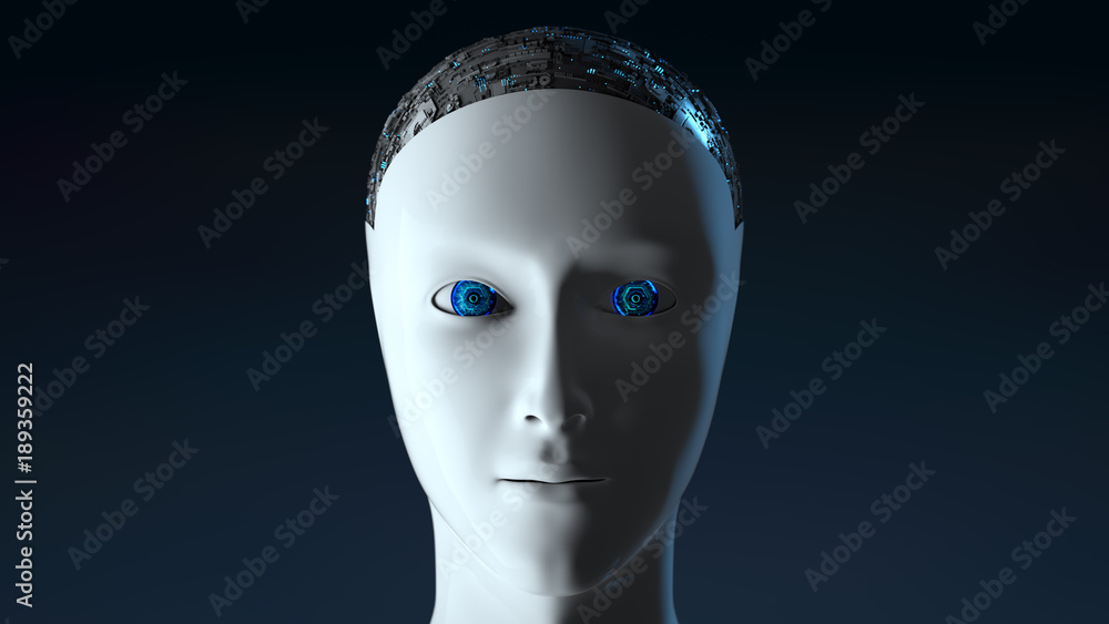 Poster female cyborg robot - 3d render of a futuristic robot conveying artificial intelligence, work and pr