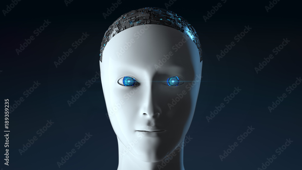 Poster female cyborg robot - 3d render of a futuristic robot conveying artificial intelligence, work and pr