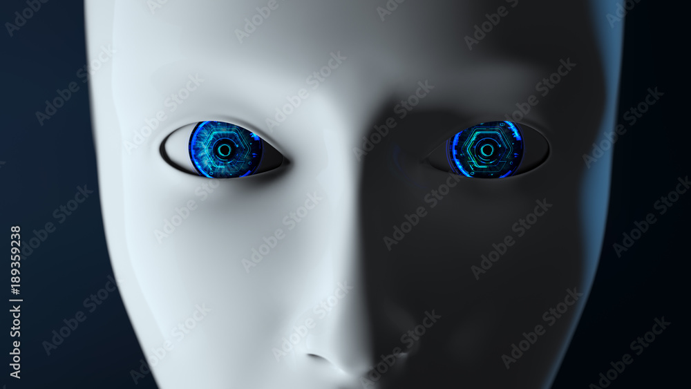 Poster female cyborg robot - 3d render of a futuristic robot conveying artificial intelligence, work and pr