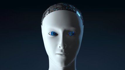 Female Cyborg Robot - 3D render of a futuristic robot conveying artificial intelligence, work and production automation in the digital age