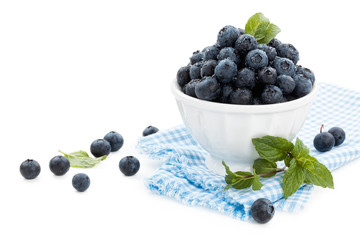 Fresh blueberries on table.