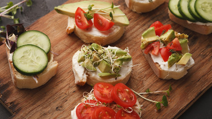 Variety of healthy vegetarian sandwiches