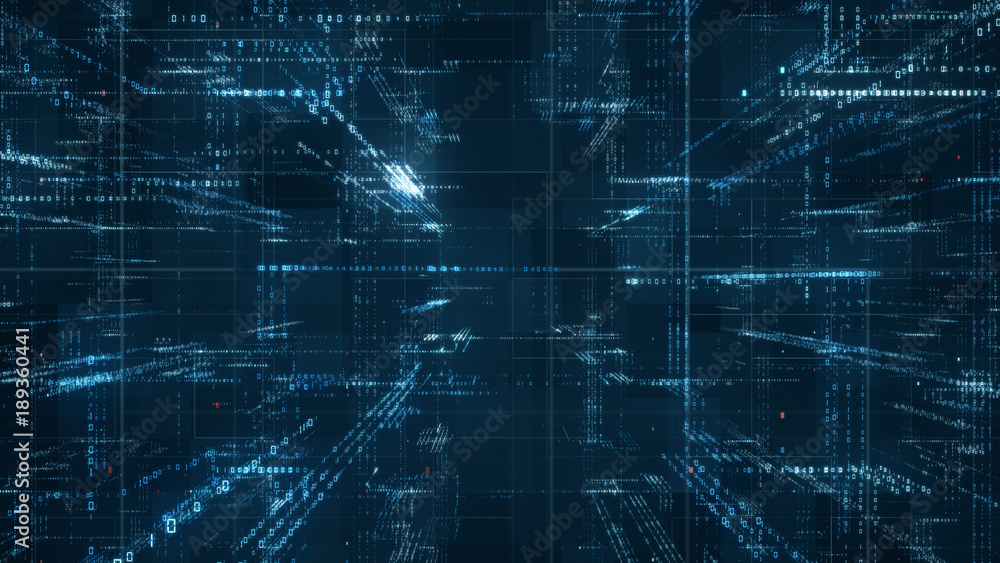 Leinwandbilder Digital binary code matrix background - 3D rendering of a scientific technology data binary code network conveying connectivity, complexity and data flood of modern digital age