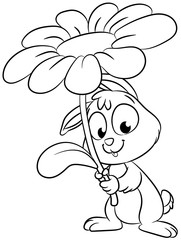 Niedlicher Osterhase mit großer Blume - Vektor-Illustration