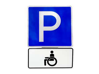 Sign disabled parking, isolated on white.