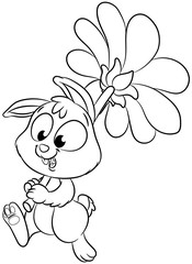 Niedlicher Osterhase mit großer Blume - Vektor-Illustration