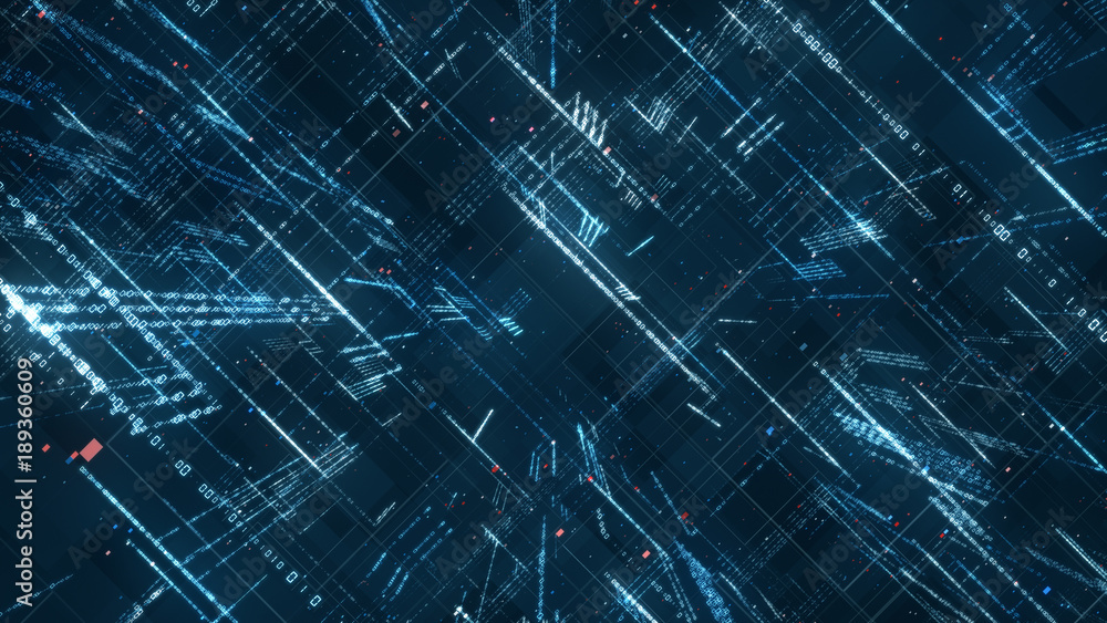 Aufkleber Digital binary code matrix background - 3D rendering of a scientific technology data binary code network conveying connectivity, complexity and data flood of modern digital age