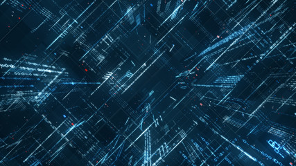 Digital binary code matrix background - 3D rendering of a scientific technology data binary code network conveying connectivity, complexity and data flood of modern digital age