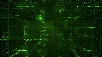Fototapeta premium Digital binary code matrix background - 3D rendering of a scientific technology data binary code network conveying connectivity, complexity and data flood of modern digital age