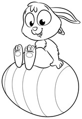 Niedlicher Osterhase sitzt auf Osterei - Vektor-Illustration