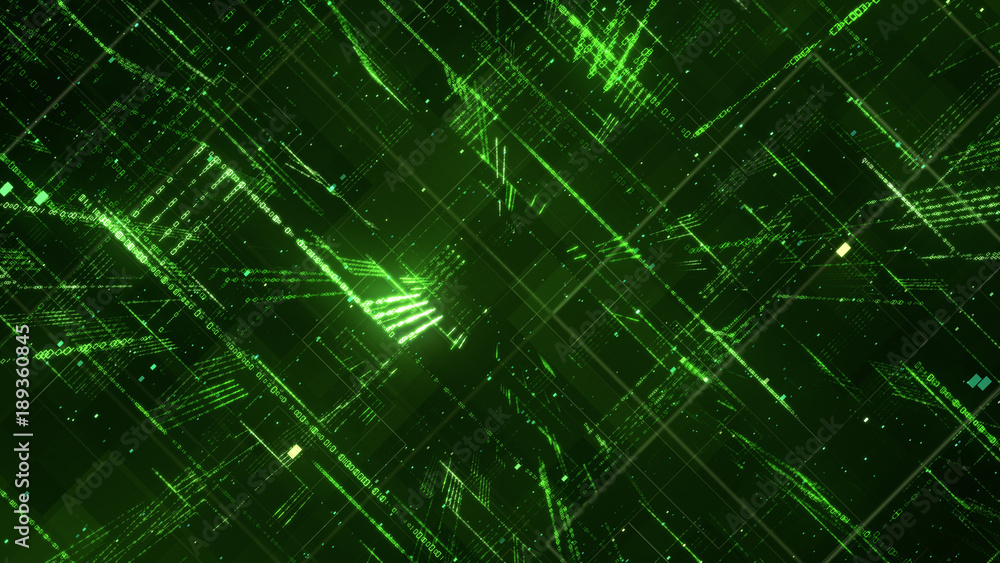 Aufkleber Digital binary code matrix background - 3D rendering of a scientific technology data binary code network conveying connectivity, complexity and data flood of modern digital age