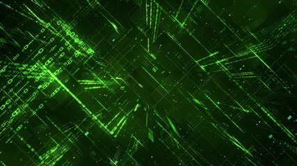 Digital binary code matrix background - 3D rendering of a scientific technology data binary code network conveying connectivity, complexity and data flood of modern digital age