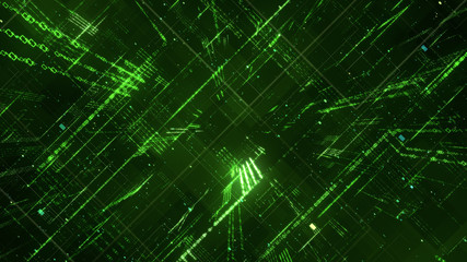Digital binary code matrix background - 3D rendering of a scientific technology data binary code network conveying connectivity, complexity and data flood of modern digital age
