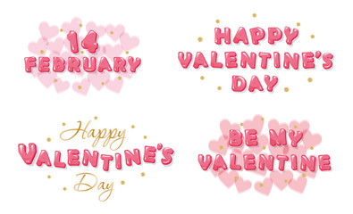 Valentines day banners set. Decorative glossy letters with glitter elements.