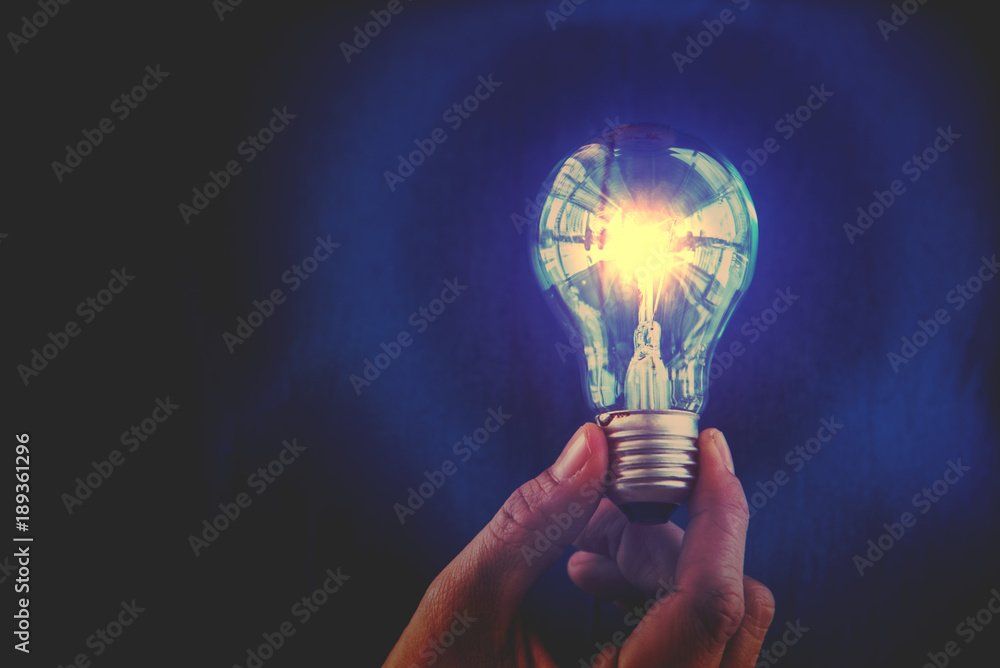 Poster bulb with lighting. idea and creative concept for startup new project. technology object and electri