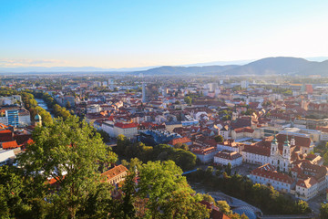 Fototapeta premium Aerial cityscape view of Graz city center at Austria, Europe
