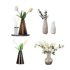 beautiful and varied set of vases. isolated white background