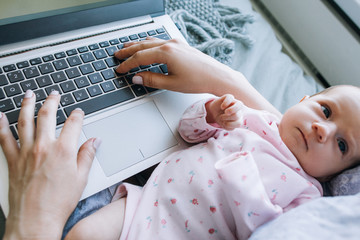 lifestyle of modern business mom. newborn baby not a hindrance to working overtime. daily routine...