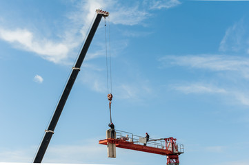 Assembly of a construction crane.