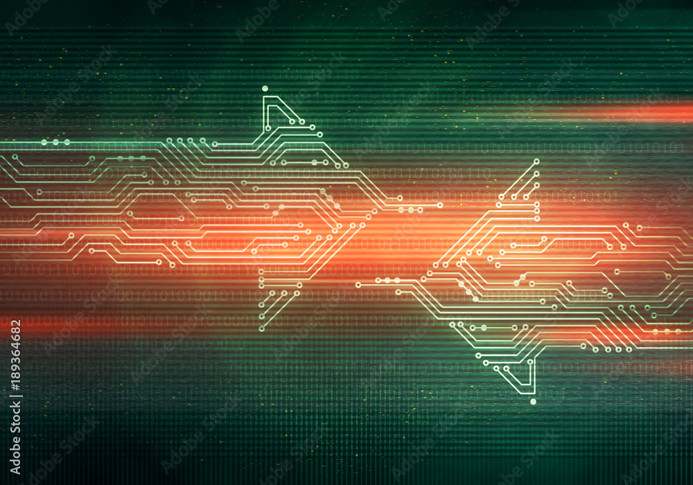 Poster abstract digital illustration of two microchip board on arrow shape moving opposite each other on gr