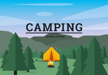 Camp landscape vector illustration. Forest landscape background
