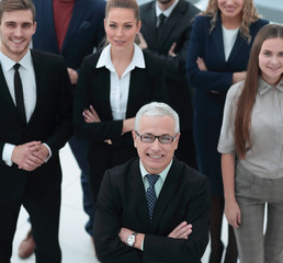 Fototapeta premium view from the top. group of smiling business people looking at camera.