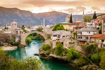 Fototapeta na wymiar City of Mostar and Neretva River