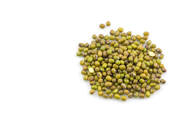 Pile of mung beans, green beans isolated on white background,