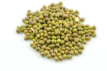Pile of mung beans, green beans isolated on white background,