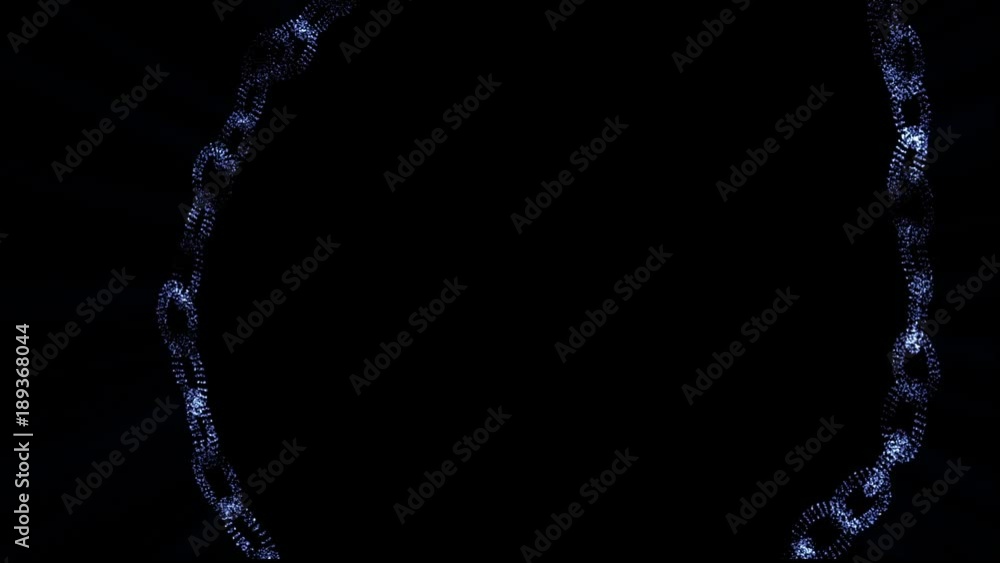 Poster a chain composed of illuminated blue particles rotates in a black space, dematerializes and reappear