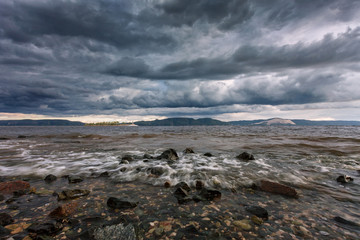 Autumn sea storm with splashes