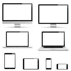 Realistic set of monitor, laptop, tablet, smartphone - Stock Vector