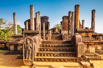 The Sacred Quadrangle with buddha, Ancient ruins Sri Lanka, Unesco ancient city Polonnaruwa, Sri...