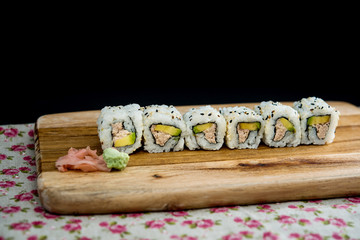 Japanese food Sushi Roll Maki of Salmon and avocado