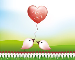 Concept Valentine's day. Romantic illustration with two little birds in love. Greeting. Card decoration. Concept love. Wallpaper